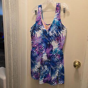 Swimsuits For All White/Purple/Blue multi Tankini Top 28W